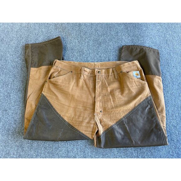 Carhartt Mens Double Front Dungaree WU146 Work Pants 42x30 Brown & Tan - Picture 3 of 12